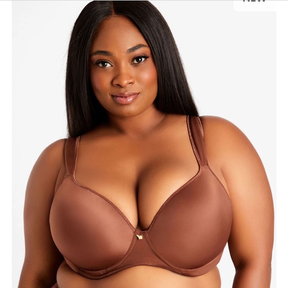 Ashley Stewart Butterfly Plunge Bra Brown 44DDD